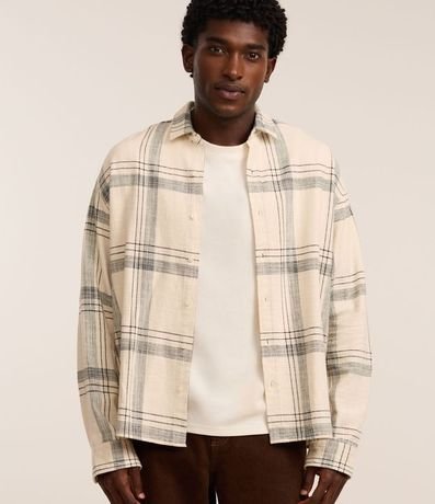 Camisa Relaxed en Franela con Estampa de Cuadros Texturizada 1