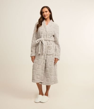 Bata de Baño en Fleece con Lazo y Textura Corazón