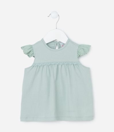 Conjunto Infantil con Volado Broderie y Estampa Flor - Talle 0 a 18 meses 2
