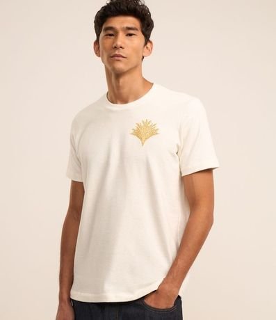 Remera Regular en Algodón con Bordado y Estampa