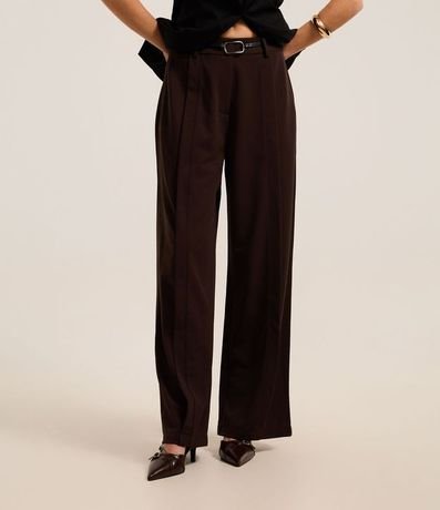 Pantalón Recto en Crepé con Cinturón Hebilla 3