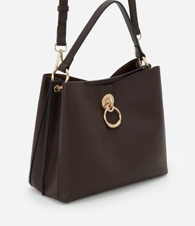 Bolso Mediano en PU con Correa Transversal y Detalle Aro Delantero
