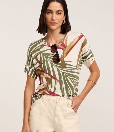 Blusa T-Shirt en Viscosa con Estampa Follaje