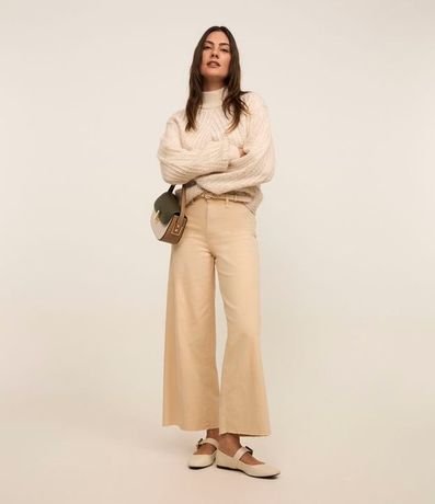 Pantalón Wide Leg Cropped en Jeans y Cintura Mediana