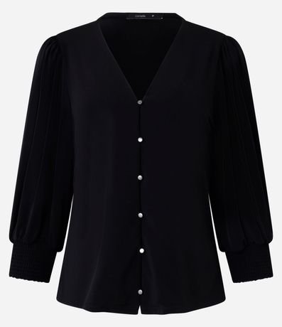 Blusa en Microfibra con Escote V y Lastex en el Puño