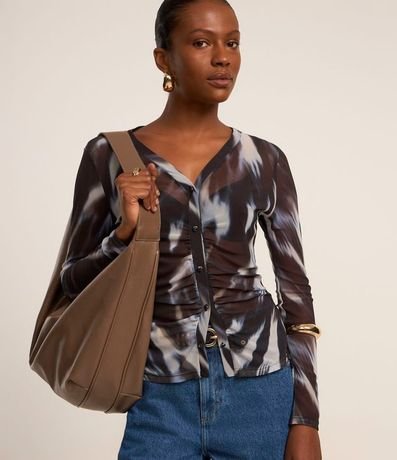 Camisa en Tul con Estampa Abstracta