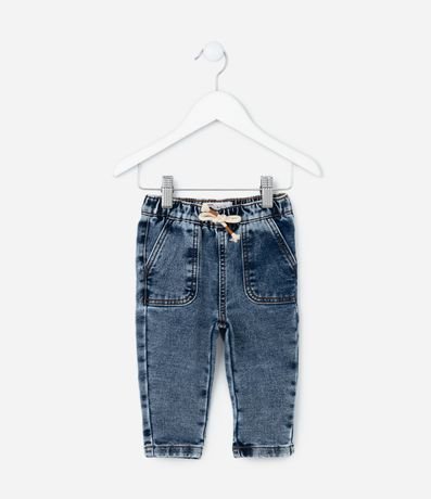 Pantalón Infantil en Jeans Resinado con Cordón - Talle 0 a 18 meses