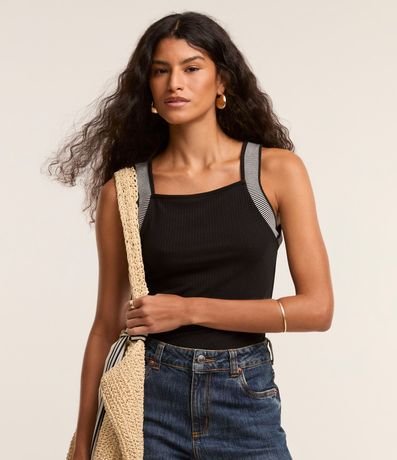 Musculosa con Escote Cuadrado y Asa Contrastante