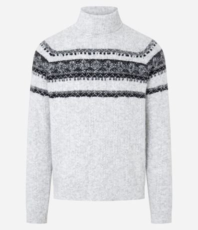Sueter en Punto con Textura Jacquard y Estampa Étnica