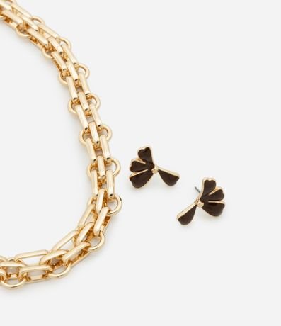 Conjunto de Collar Cadena y Caravana en Metal con Detalle Esmalte