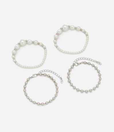 Kit 04 Pulseiras de Elástico con Esferas y Perlas