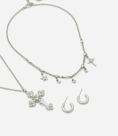 Conjunto de Collar Capas con Colgante de Cruz y Caravana en Metal