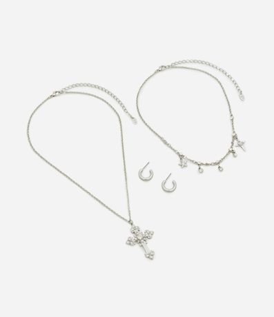 Conjunto de Collar Capas con Colgante de Cruz y Caravana en Metal 2
