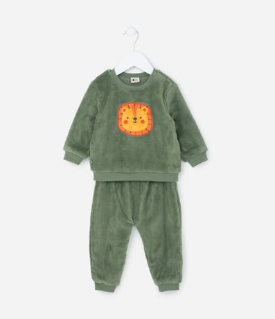 Conjunto Infantil en Fleece con Bordado de León - Talle 0 a 18 meses 1