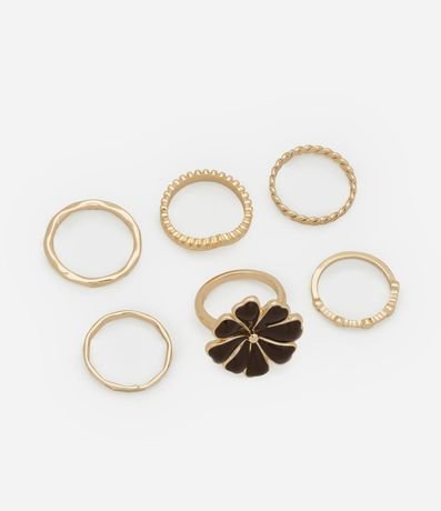 Kit 06 Anillos en Metal con Detalle Esmaltado
