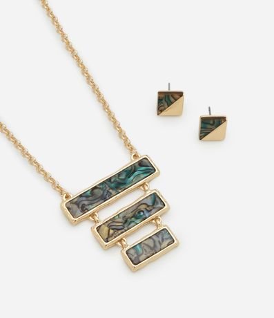 Conjunto de Collar y Caravana en Metal con Detalles Abulón