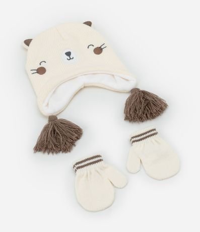 Conjunto Infantil Gorro de Oso y Guantes - Talle 6 a !2 Meses