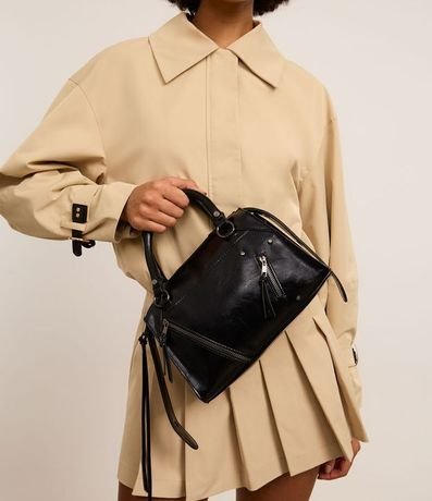 Cartera Satchel Mediana Desestructurada con Zíperes y Pullers 1