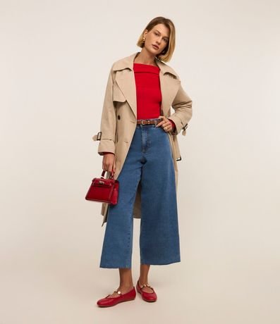 Pantalón Wide Leg Cropped en Jeans con Tiro Alto