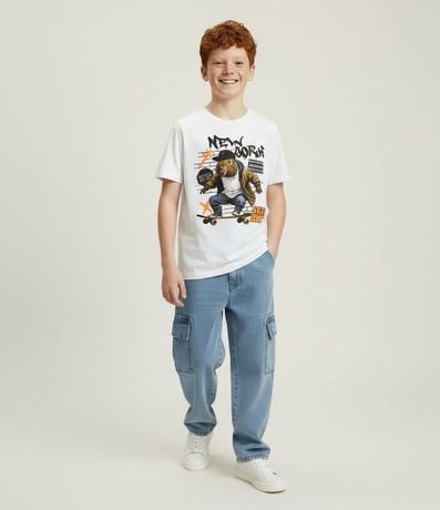 Pantalón Baggy Infantil en Jeans con Bolsillos Cargo - Talle 5 a 14 años