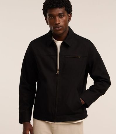 Campera Trucker en Sarga con Textura y Bolsillos