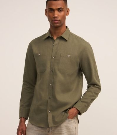 Camisa Regular en Algodón con Bolsillos y Manga Larga