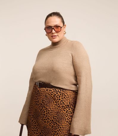 Blusa en Punto Leve con Cuello y Manga Flare Curve & Plus Size