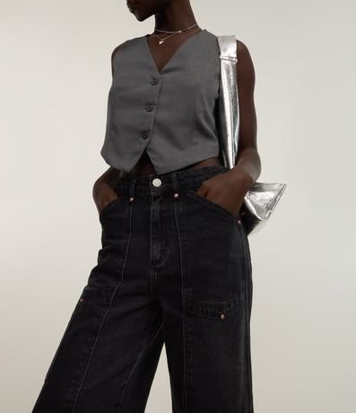 Pantalón Wide Leg en Jeans con Bolsillos Tácticos y Remaches 3