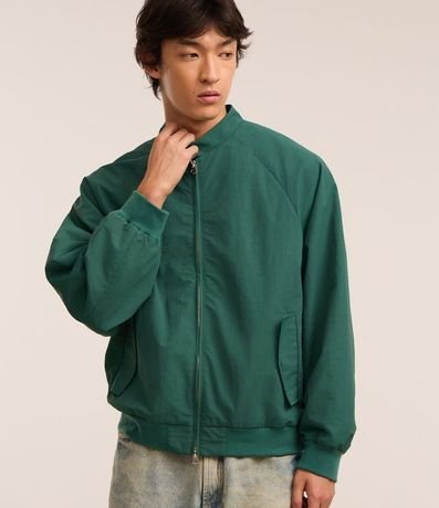 Campera Bomber con Solapa y Estampa Bordada Lettering