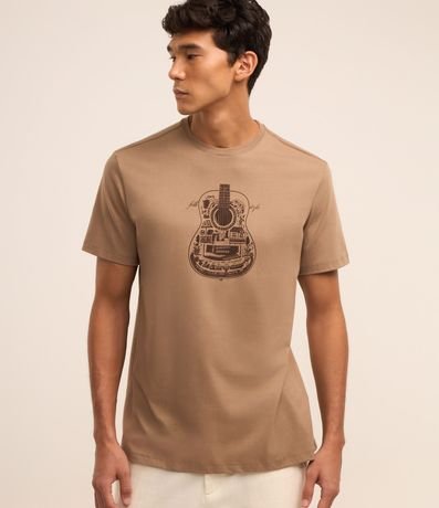 Remera en Algodón con Estampa de Guitarra