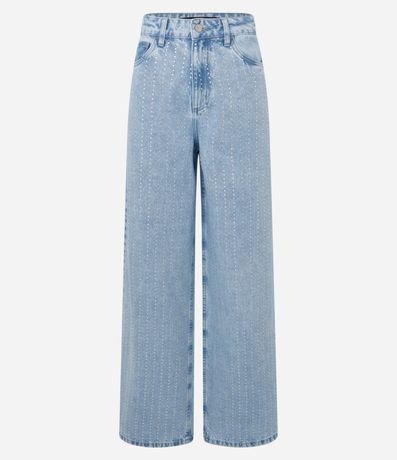 Pantalón Wide Leg en Jeans con Rayas de Brillos 7