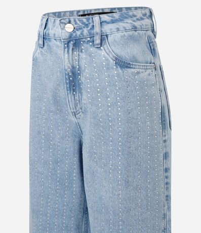 Pantalón Wide Leg en Jeans con Rayas de Brillos 8