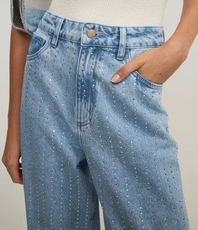 Pantalón Wide Leg en Jeans con Rayas de Brillos 4