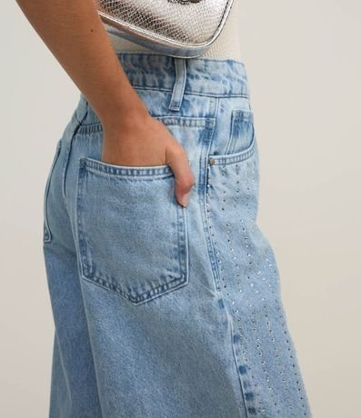 Pantalón Wide Leg en Jeans con Rayas de Brillos 5