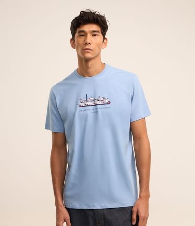 Remera en Algodón con Estampa de Barco