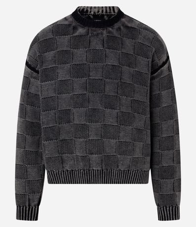 Suéter Boxy en Algodón Desteñido en Textura Jacquard y de Cuadros 6