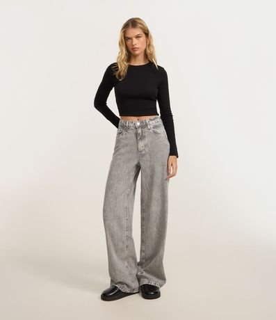 Pantalón Wide Leg en Jeans con Cintura Alta