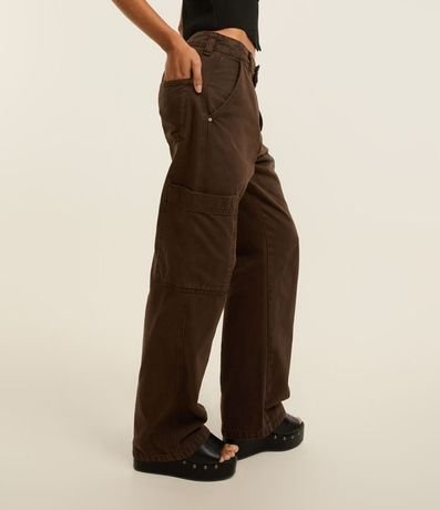 Pantalón Cargo Tiro Alto en Sarga con Bolsillo Lateral 2