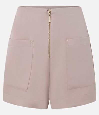 Short en Crepé con Cremallera de Metal y Bolsillos Aplicados