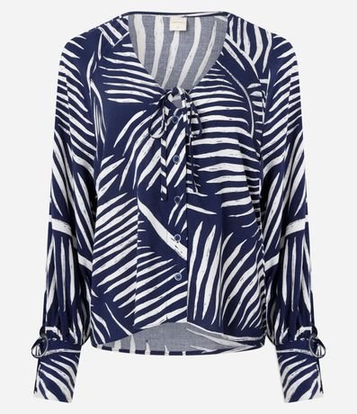 Camisa en Viscosa con Escote V y Estampa de Follajes 7