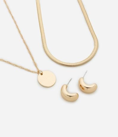 Conjunto de Collar y Caravana en Metal con Colgante Medalla y Aro Bold