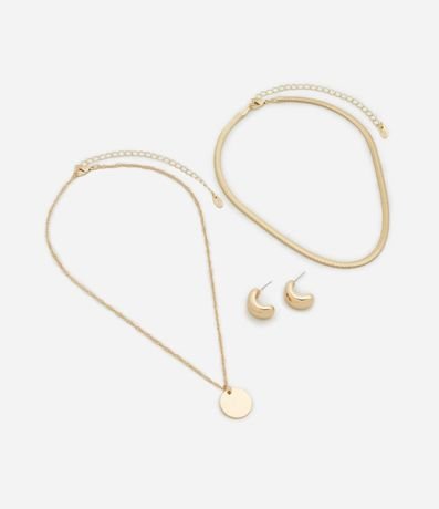 Conjunto de Collar y Caravana en Metal con Colgante Medalla y Aro Bold 2