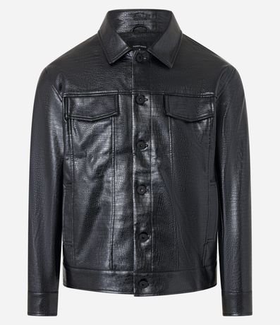 Campera Trucker con Textura Crocco Detalles en Solapa y Abotonado 4