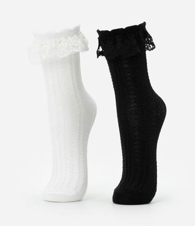 Kit 02 Medias Cano Mediano en Algodón Texturizado con Encaje