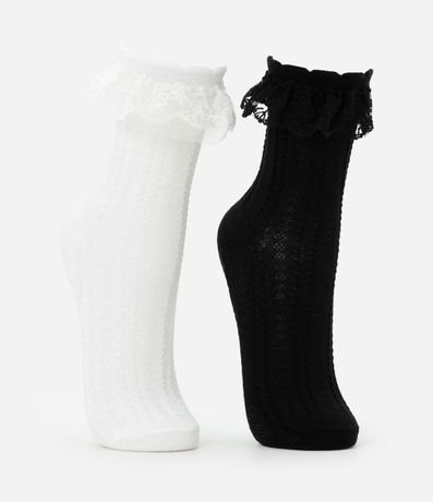 Kit 02 Medias Cano Mediano en Algodón Texturizado con Encaje 2