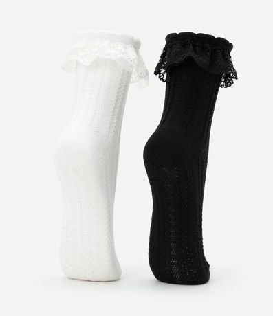 Kit 02 Medias Cano Mediano en Algodón Texturizado con Encaje 3