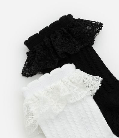 Kit 02 Medias Cano Mediano en Algodón Texturizado con Encaje 4