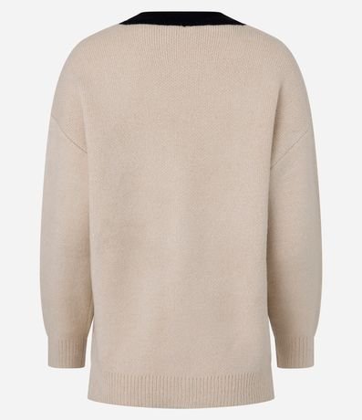 Cardigan Alargado en Punto Texturizado con Lineas Contrastante y Botones 3