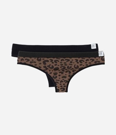 Kit 02 Bombachas Bikini Hilo Seamless Estampadas de Leopardo
