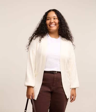 Cardigan en Punto con Manga Abullonada Curve & Plus Size